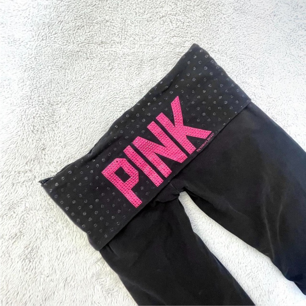 PINK Victoria's Secret Rare Foldover Flare Leggings with Rhinestone Pink Logo